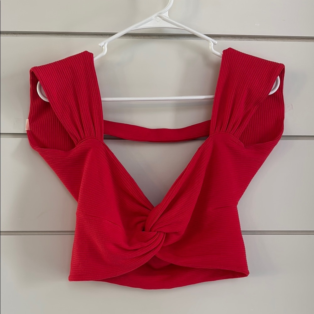 SHEIN Red Backless Tie Front Tank Top